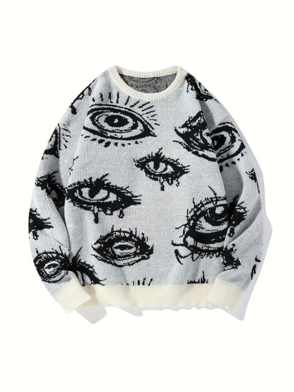 Fall/Winter Men's Jacquard Knit Sweater with Long Sleeves Anti-loose Thread Sweater Fashion Casual Homewear Pullover Trendy Patt
