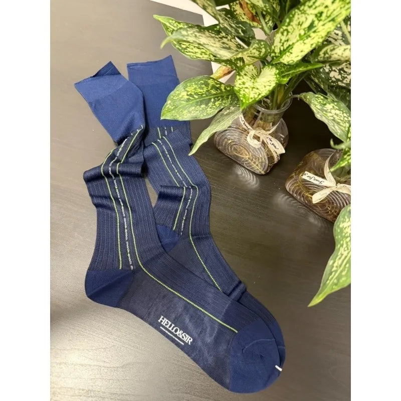 Men's Knee High Formal Socks Long Gentleman Stockings Soft Elastic Nylon Business Dress Socks for All Seasons Solid Color Party