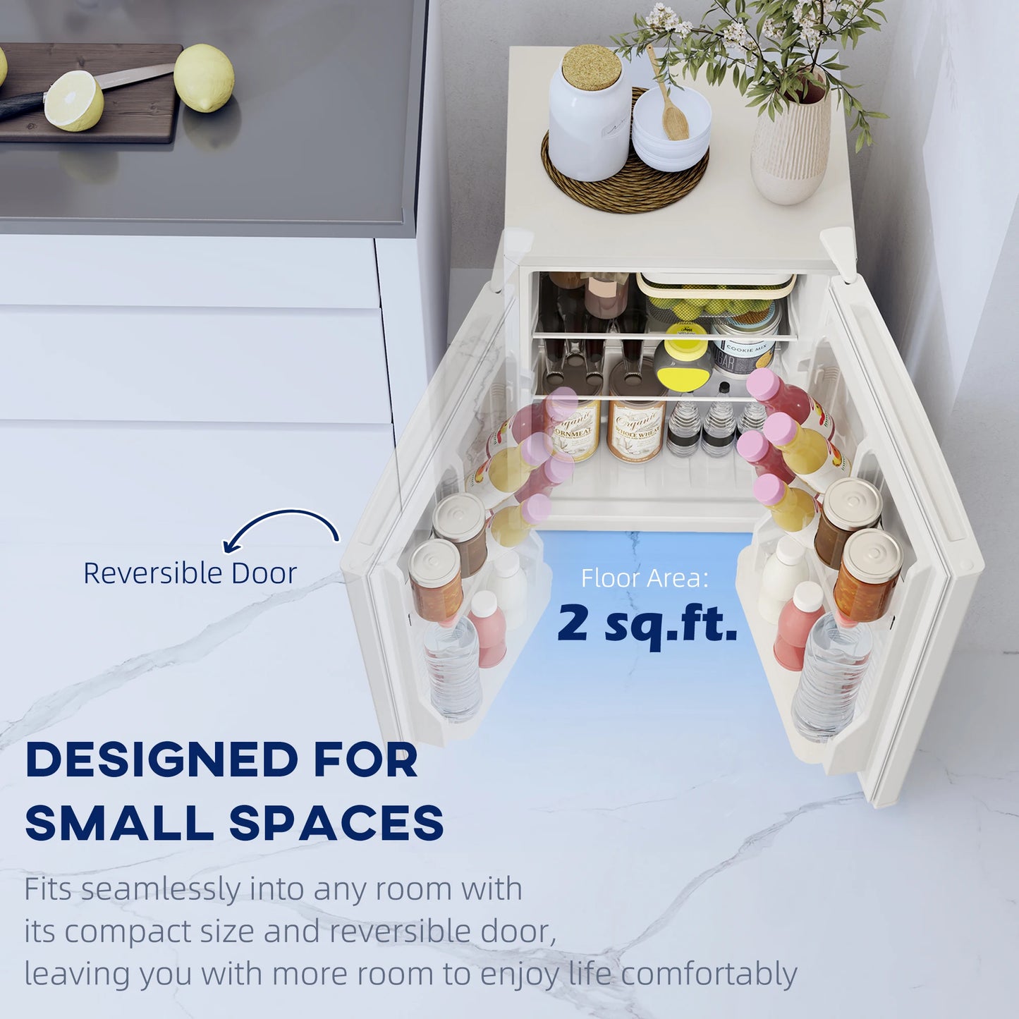 2.5 Cu.Ft Mini Fridge, Single Door Compact Refrigerator with Freezer, Adjustable Thermostat, Reversible Door, White