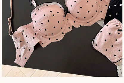 Ensemble Soutien-Gorge French Coquette à Pois Sans Armature, Effet Push Up Pour Petite Poitrine Forme Pêche, Confortable et Sexy