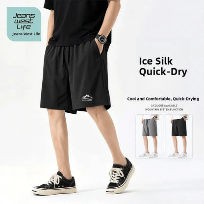 Jeanswest Life Men's Ice Silk Shorts Summer Loose Large Size Quick Dry Five-Quarter Length Casual Sporty Trousers