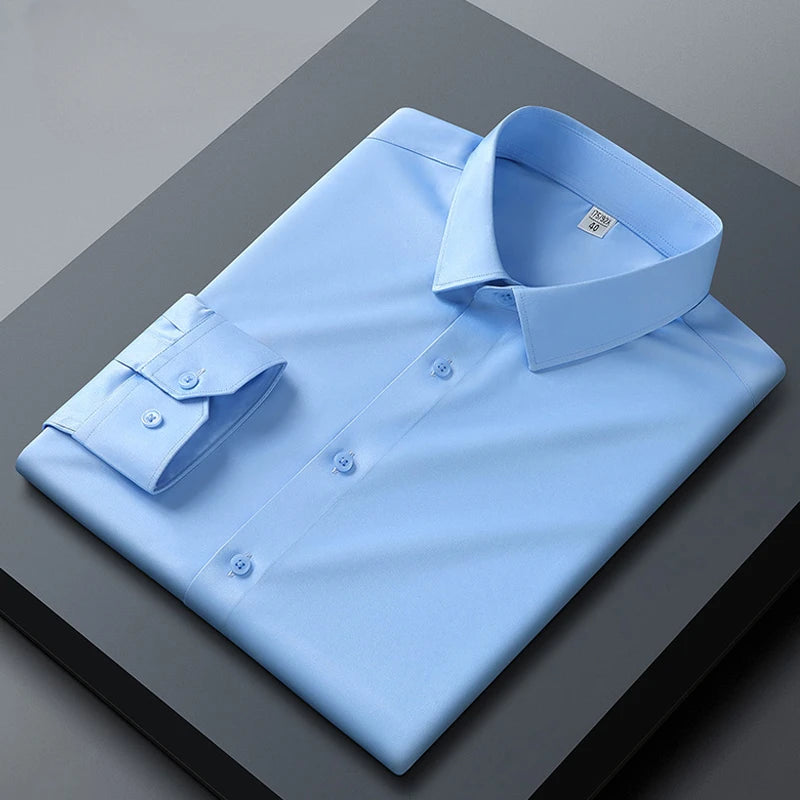 Grey shirt men's long sleeved non ironing and wrinkle resistant solid color business casual men's spring shirt size