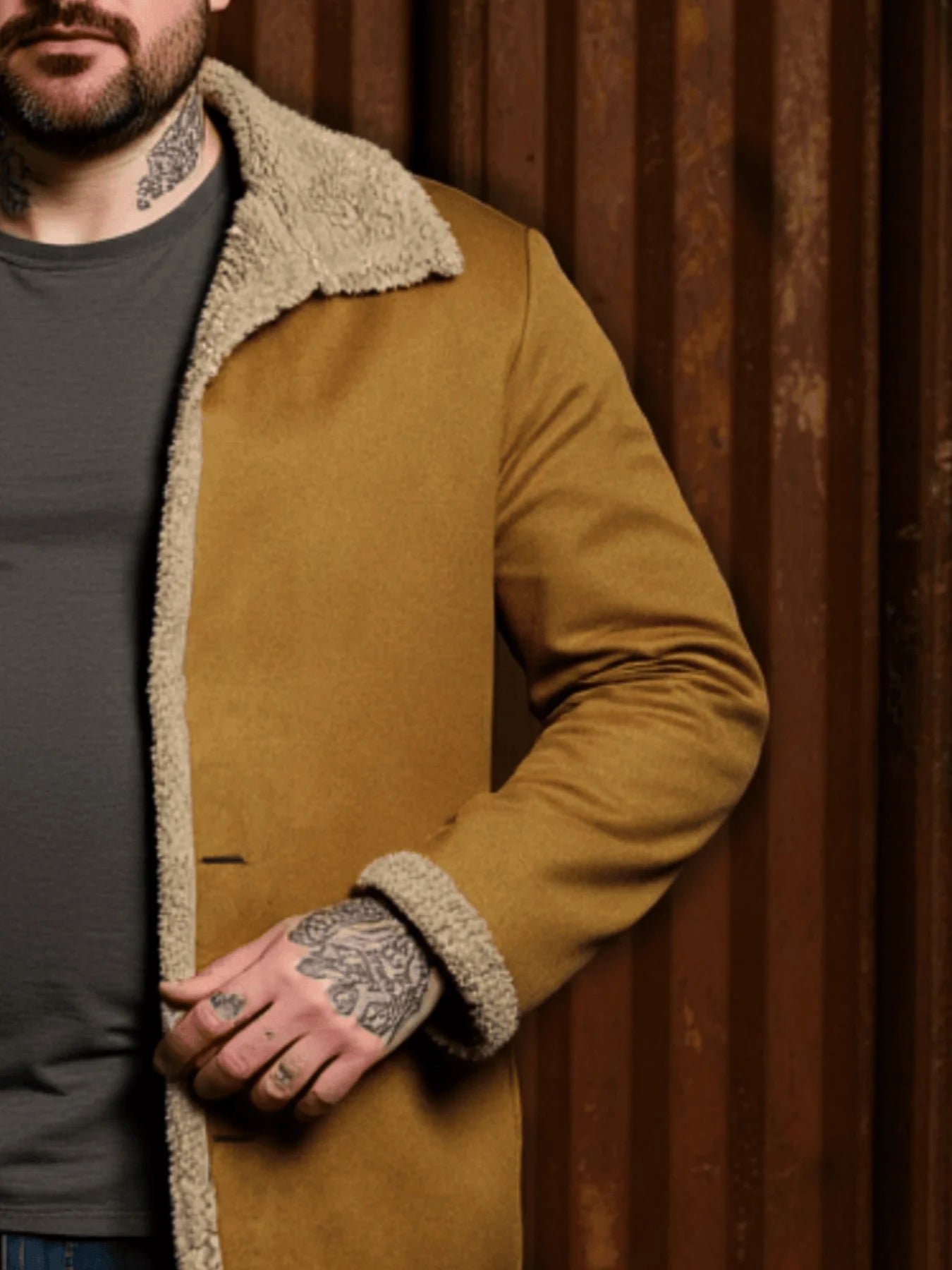 Winter Men's Faux Fur Casual Coat, Thickened Button Closed Lapel Overcoat Cotton-Padded Jacket Warm And Windproof Men's Clothes