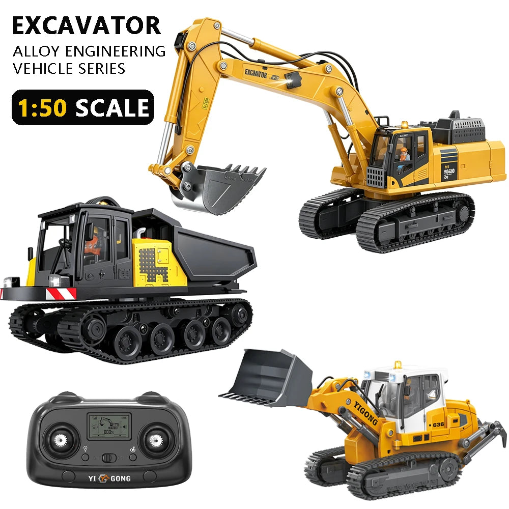 JIKEFUN 1/50 YG970 636 T14R RC Excavator Loader Dump Truck Remote Control Alloy Simulation Engineering Vehicle Model Toy