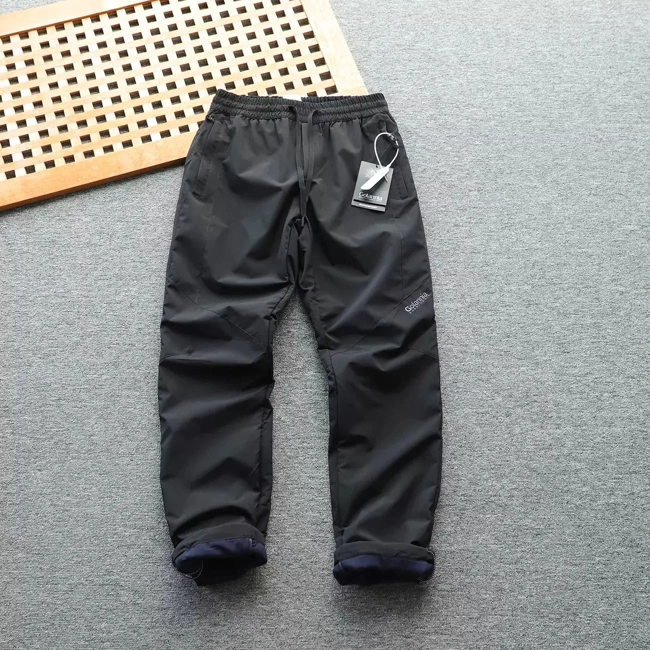 Men's Winter Outdoor Thickened Fleece Lined Windproof Water Resistant Double Layer Cotton Pants Straight Leg Casual Trousers