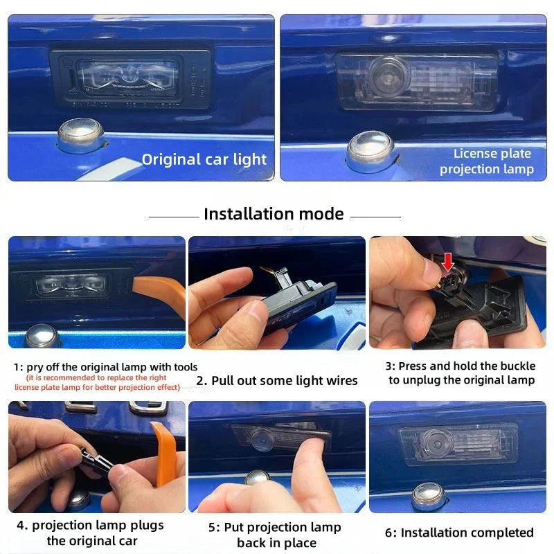 74*34mm License plate projection lamp LED decorative lights atmosphere lights For Audi A3 A4 A5 A6 A7 A8 S3 S4 S5 S6 S7 Q3 Q5 Q7