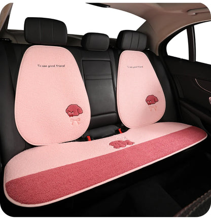 5 Seats Funny Puppy Car Seat Cover Fleece Fabric PU Leather Warm Comfortable Quick Installation Fits Most Cars