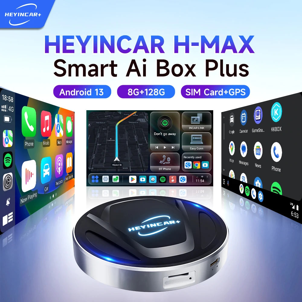 Android 13 HEYINCAR CarPlay AI Box Qualcomm SM6225 Wireless CarPlay Android Auto Smart TV Box For Netflix YouTube 4+64G 8+128G