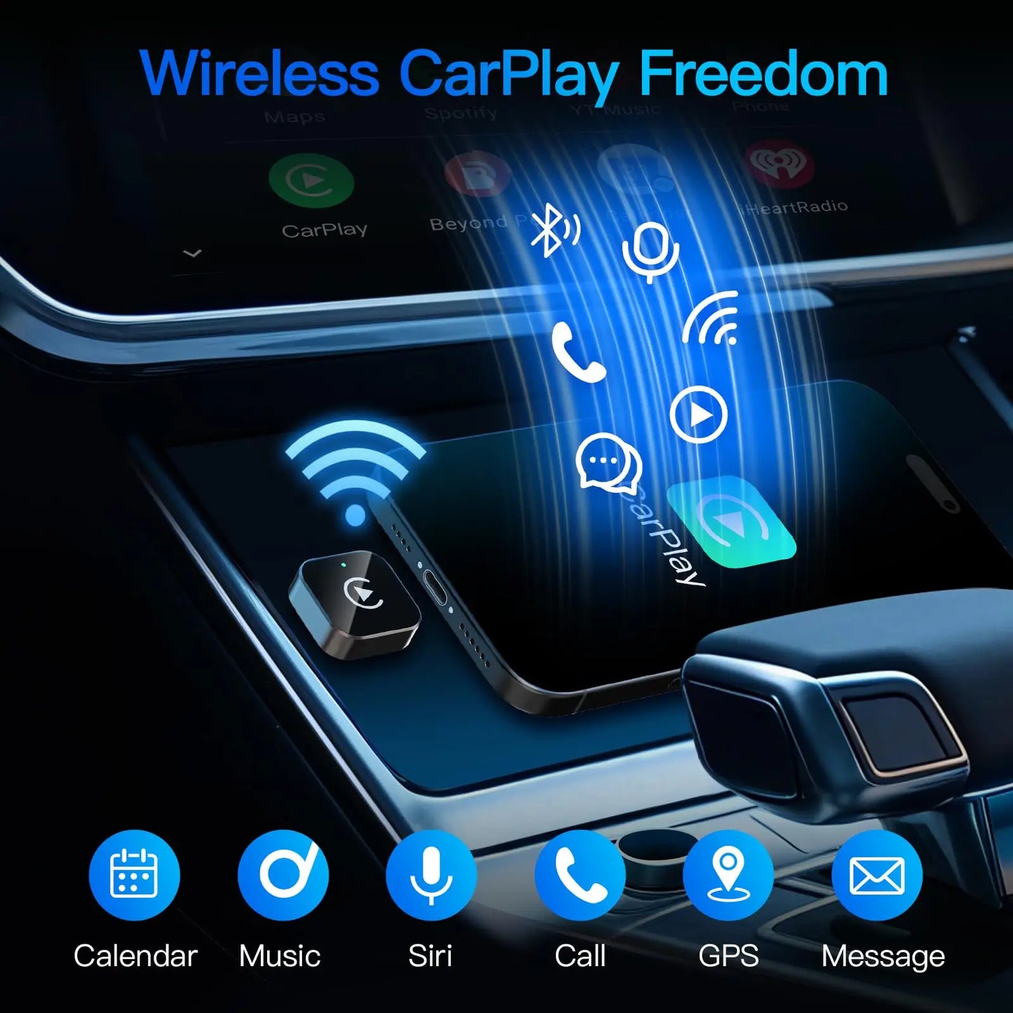 2-in-1 Wireless CarPlay & Android Auto Adapter , Universal Fit for Most Cars,  Wireless Connection, Plug & Play iOS/Android