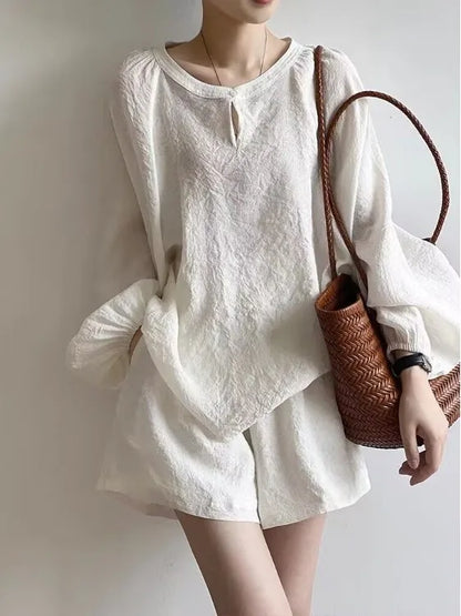 Casual Modal Loose Women's Summer Sun Protection irt And orts Two-Piece Set Faionable Versatile Cotton round Ne Top