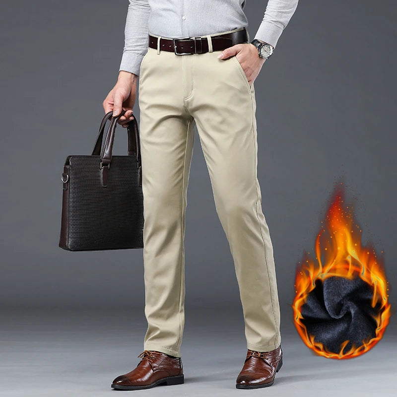 Autumn Winter Clothing Warm Fleece Men's Suit Pants Cotton Business Thick Work Korea Casual Flocking Trousers Male Oversized 40