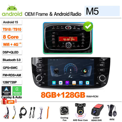 Car Android 16 For Fiat Linea Punto evo 2012-2015 Radio Video Player GPS Multimedia Navigation Screen Stereo Carplay Audio DSP
