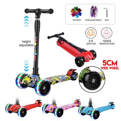 PORIYA Foldable Kids Scooter Adjustable Height Flashing LED Lights 3 Wheels Kick Push
