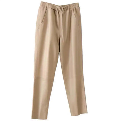 2026 New Streetwear Plus Size Pants Y2k Fashion Genuine Leather Harem Pants Women Real Sheepskin Trousers High Elastic Waist