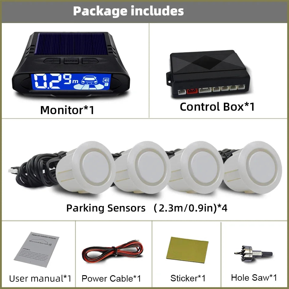 QXNY Wireless Solar Charging 4 Parking Sensors Kit Backup Radar Rear Parktronic Auto LCD Monitor Detector Assistance Reverse
