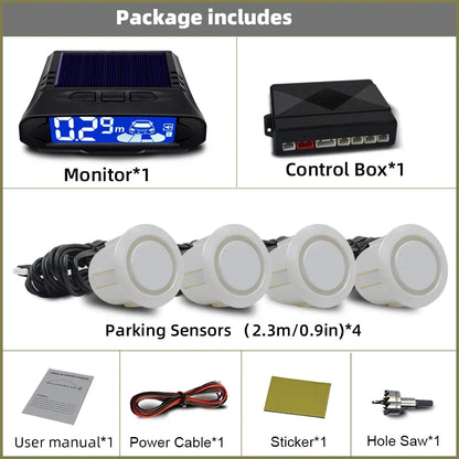 QXNY Wireless Solar Charging 4 Parking Sensors Kit Backup Radar Rear Parktronic Auto LCD Monitor Detector Assistance Reverse