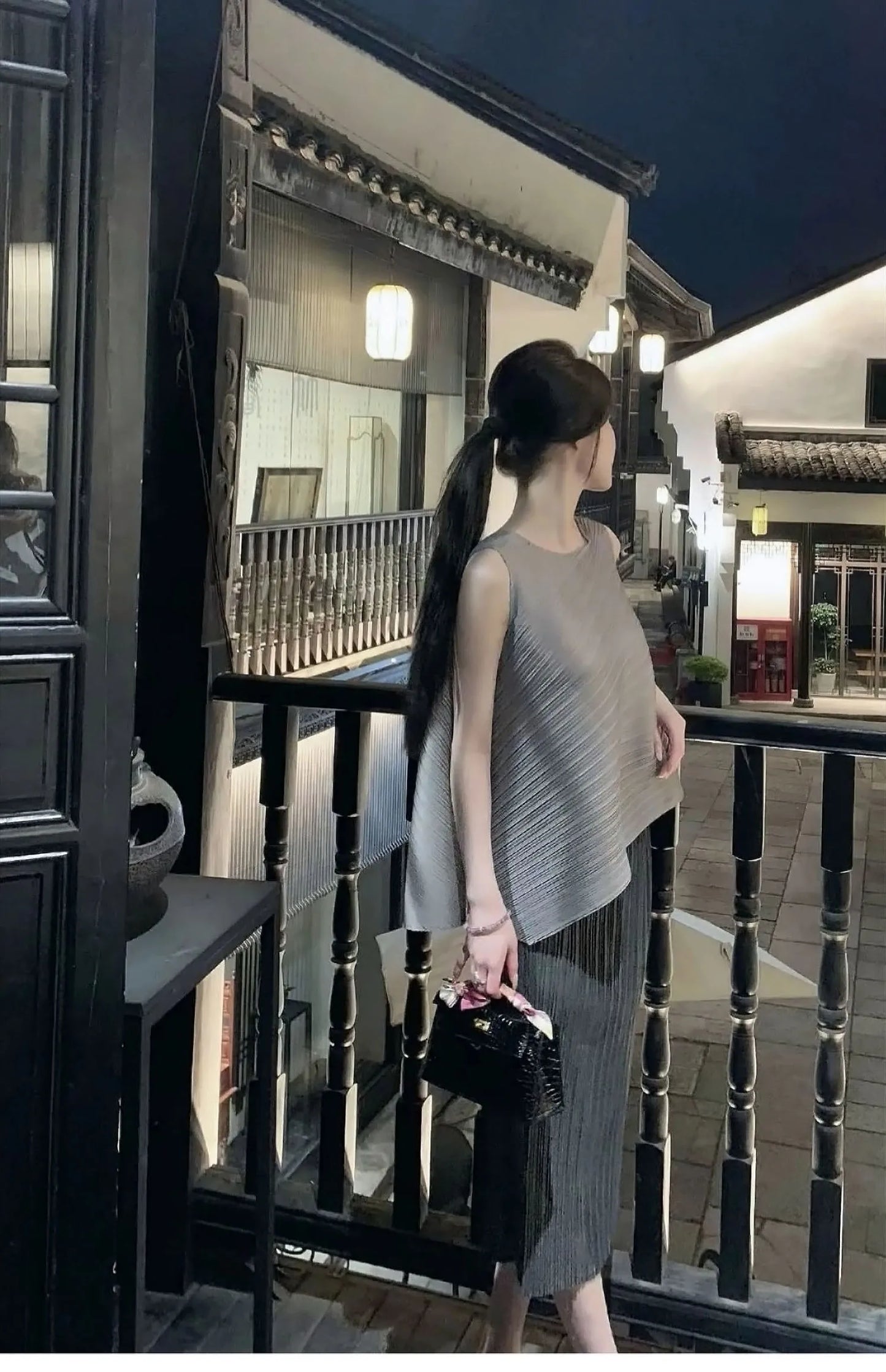Unique Folded Design Sleeveless Top Set for Small Women Elegant Suitable Travel Wear Polyester Summer T-Shirt round Neck High...