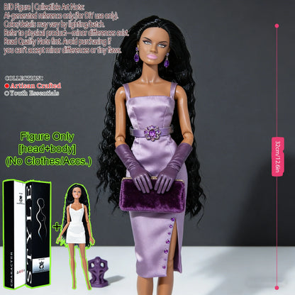 Pro-Grade 12.6in 1/6 BJD Doll - 12-Articulated Statue, Exquisite Makeup, Fluffy Hair, Desktop Ornament (No Clothing)