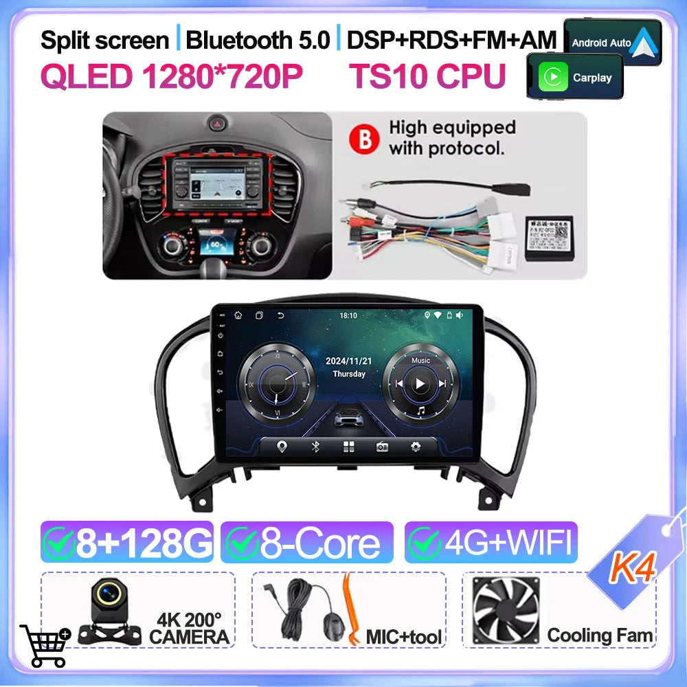 For Nissan Juke Yf15 2010 2011 2012 2013 2014 Carplay Auto 5g+wifi Gps Car Radio Navigation Multimedia Video Player Stereo Bt