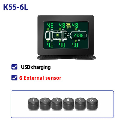 Truck Car Tire Pressure Monitor System Solar TPMS 6 /8 Internal And External Sensors LCD Display Tyre  Alarm Monitor Auto Tester