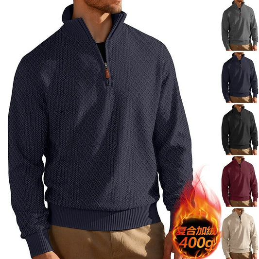 Men's Half Zip Knit Pullover Stand Collar Textured Sweatshirt Casual Top 2026