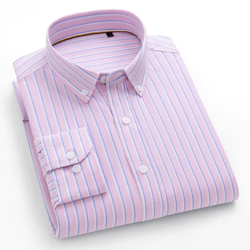 Fashion Korean Popular Clothes 100% Cotton Striped Long Sleeve Shirts for Man Casual Plain Shirt Trends Designer Tops
