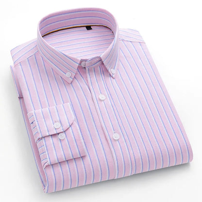 Fashion Korean Popular Clothes 100% Cotton Striped Long Sleeve Shirts for Man Casual Plain Shirt Trends Designer Tops