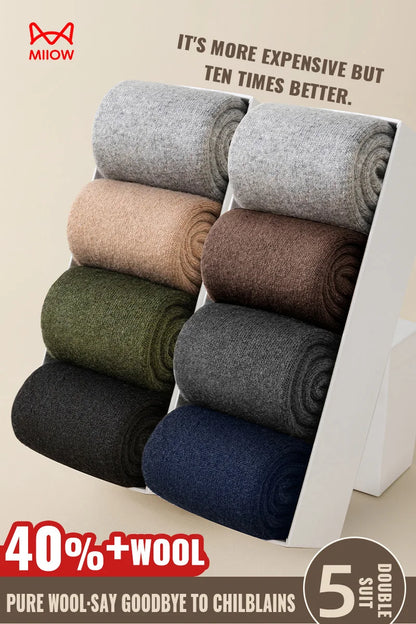 MiiOW Merino Wool Socks Thicken Thermal Winter Cushioned Heated Cold Resistant Cashmere Crew Sock Men Sheep Snow Warm Towel Sock