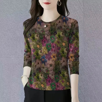 Fashionable Long Sleeve round Neck Base Shirt Women's New Arrival Autumn Mommy Clothes Belly Cover Trendy T-Shirt Casual Style