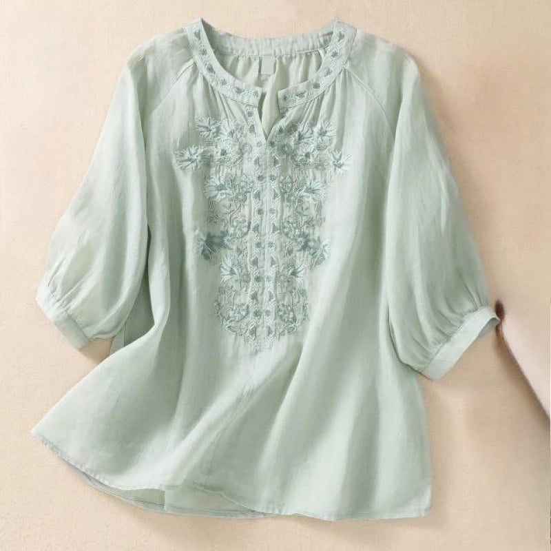 Fashion Thin Cotton Linen Y2k Tops Tee Women Clothing Summer Loose T Shirts Woman Embroidered T-shirt Blusa Casual Ladies tshirt