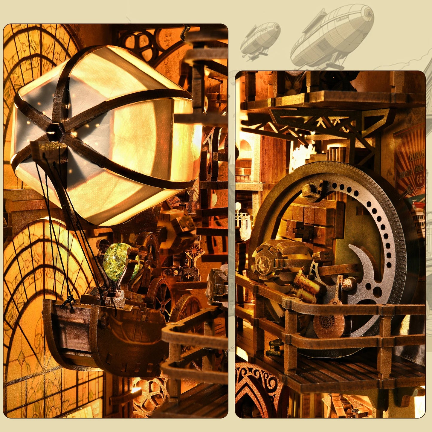 Book Nook Kit The Creation Room DIY Wooden Puzzle Workshop Balloon Ship Bookshelf Dollhouse Model Bookend Building Home Deco