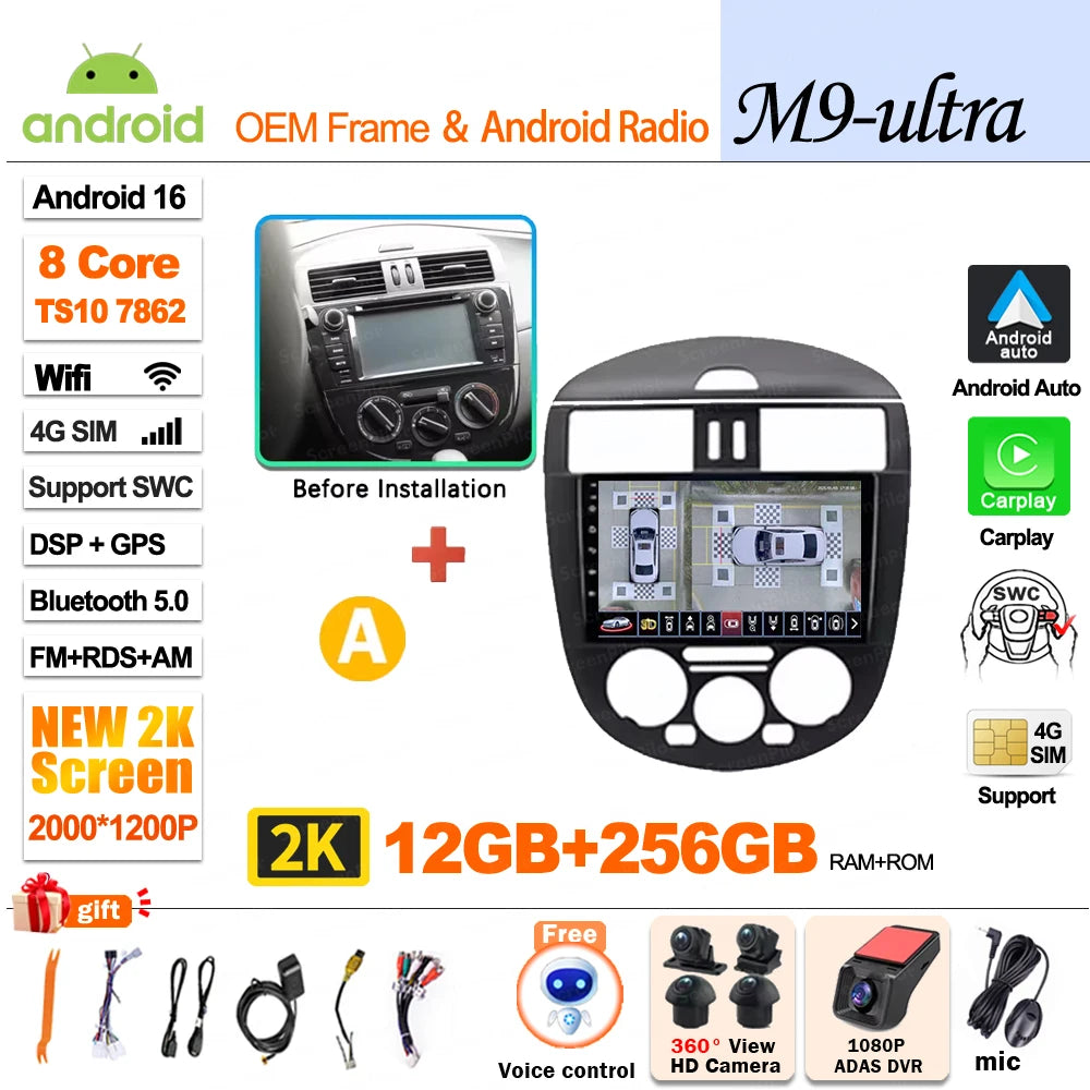 9 inch for Nissan Pulsar 6 NB17 2014 - 2018 Android 16 Wireless CarPlay Car Radio Video Multimedia Player GPS Navi DSP Stereo 4G