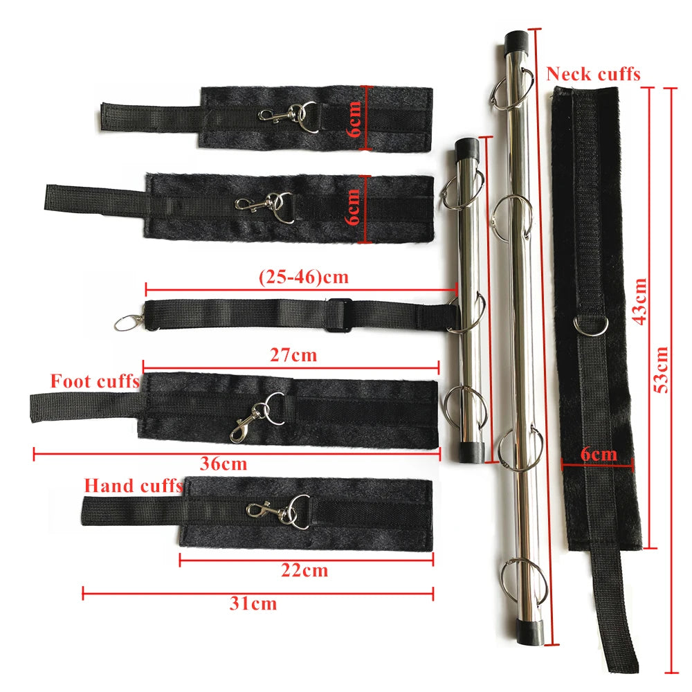 Sex Spreader Bar Adult Handcuff BDSM Leg Restraint Collar Neck Leash Couple SM Slave Erotic Games Steel Bar Spreader Sex Toy Kit