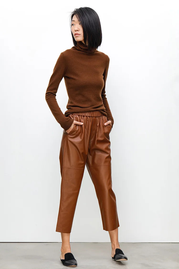 2026 New Streetwear Plus Size Pants Y2k Fashion Genuine Leather Harem Pants Women Real Sheepskin Trousers High Elastic Waist