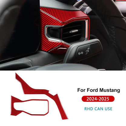 Real Soft Carbon Fiber Sticker For Ford Mustang GT Dark Horse EcoBoost 2024 2025 2026 LHD RHD Car Center Console AC Outlet Trim