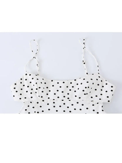 HH Women Summer Coquette Feminine Polka Dot Sleeveless Dress Spring Waist Cutout Fitted Waist Maxi Lightweight Dress For Daily