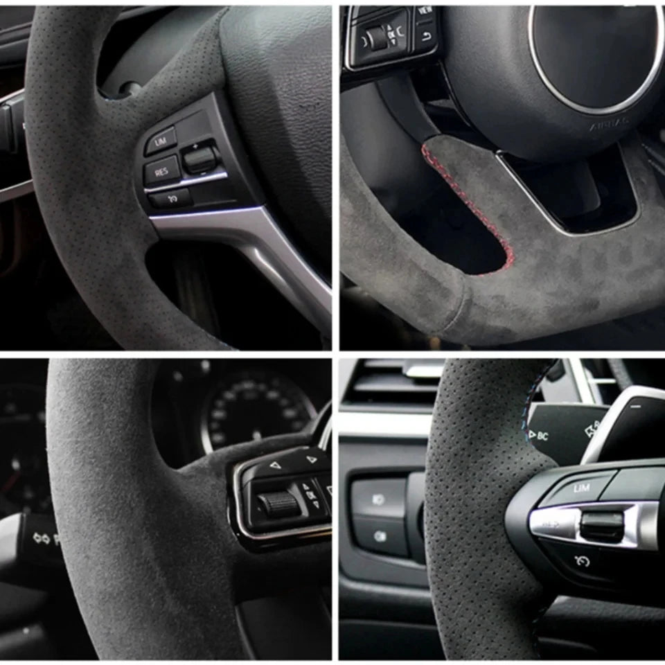 Anti-Slip Black Suede Braid Car Steering Wheel Cover Wrap For Seat Leon Cupra R Leon ST Cupra Leon ST Cupra Ateca Cupra Ateca FR