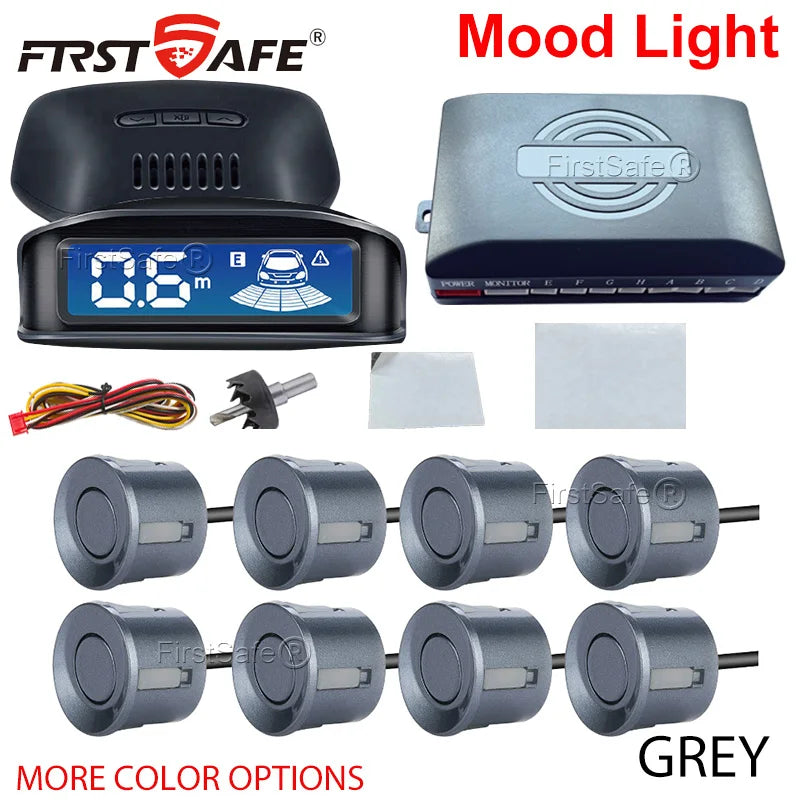 LED Reverse Radar 8 Sensors Backlight Display Voice Prompt Detection System Universal Auto Parking Safety Auxiliary Accessories