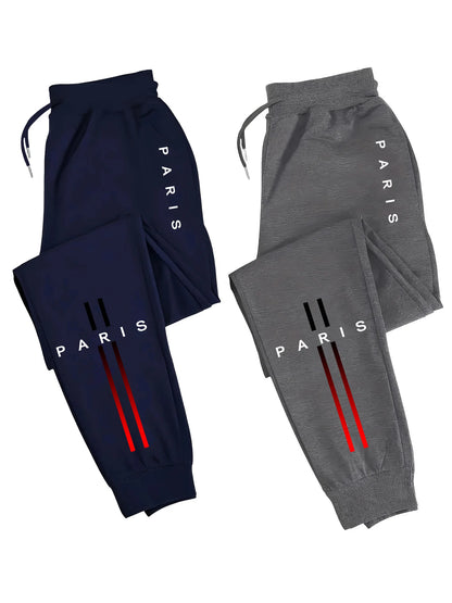 2-Pack Men's Polyester Joggers, Drawstring Waist, Wrinkle-Resistant, Breathable, Slim-Fit, Cuffed Hem, Drop-Dead Drape,