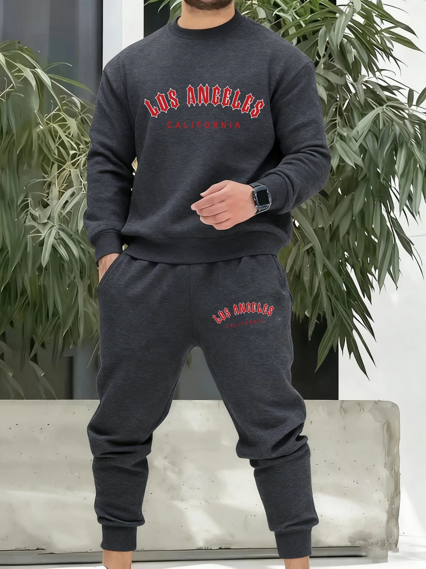 Los Angeles California Red Artword Tracksuit Man Fashion Simple Pants All-Match Casual Sportset Fleece Loose Basics Clothing