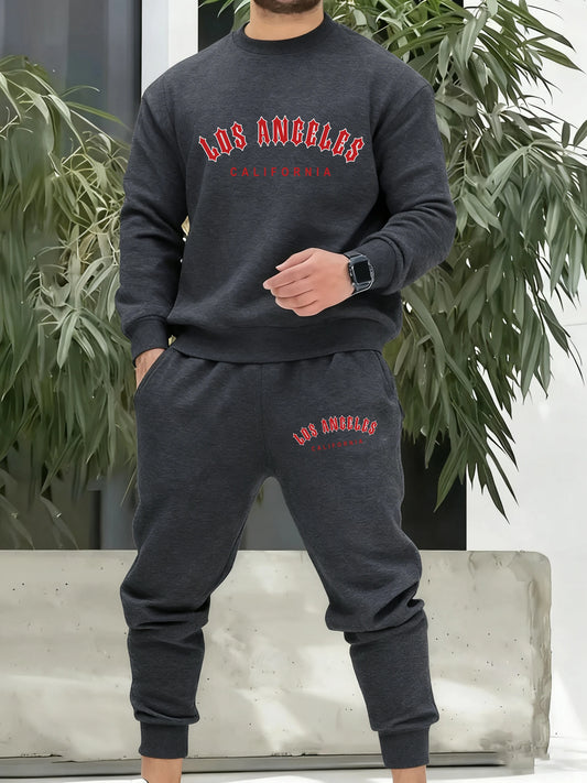 Los Angeles California Red Artword Tracksuit Man Fashion Simple Pants All-Match Casual Sportset Fleece Loose Basics Clothing