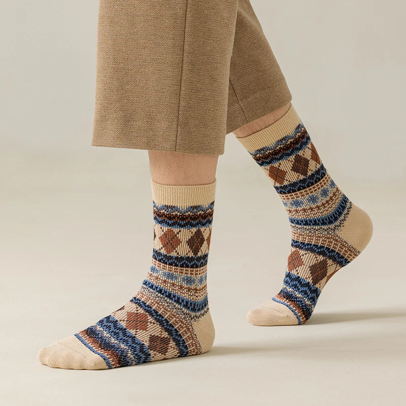 Men's Dress Socks, Cotton Crew Socks, Breathable and Sweat-Absorbing, Funky Colorful Pattern Crew Socks