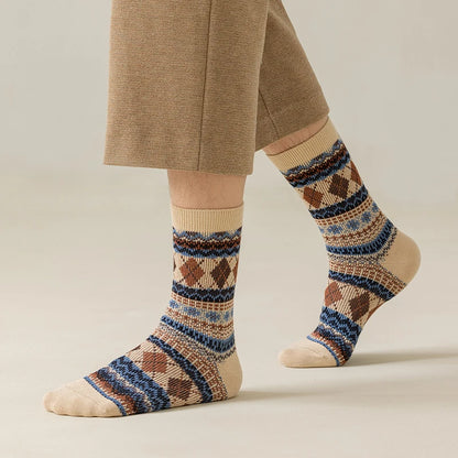 Men's Dress Socks, Cotton Crew Socks, Breathable and Sweat-Absorbing, Funky Colorful Pattern Crew Socks