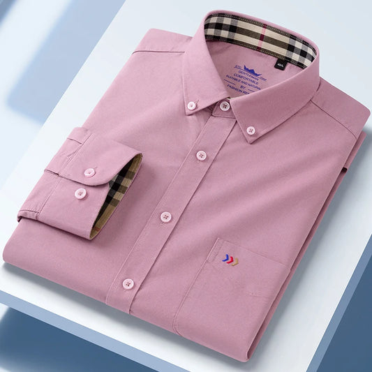 New in Shirt 100%Cotton Oxford Long-Sleeve Shirts for Men Slim Fit Formal Plain Shirt High Quality Plaid Soft Office Clothes