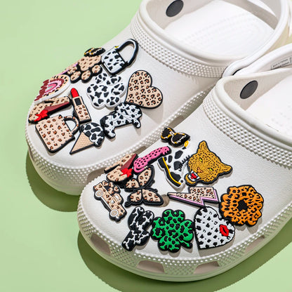 1/25pcs Leopard Print Shoe Charms for Hot Girl Women Shoe Decorations Pins Sandals Accessories Lipstick Heart Cherry Clog Buckle