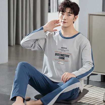 2024 Autumn Long Sleeve 100% Cotton Pajamas Sets for Men Korean Loose High Quality Sleepwear Pyjamas Male Homewear Home Clothes