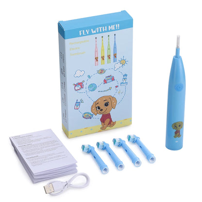  5 Modes Timer Electric Toothbrush Children Cartoon Smart Round Head Rotating Oral Teeth Cleaning Tool with Replacement Heads