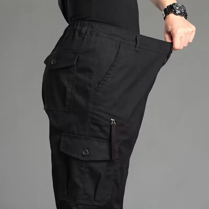 Men's Workwear Trousers High Waist Large Size Casual Pants Cuffed Tactical Long Pants Multi-Pocket Wear-Resistant Loose Fit