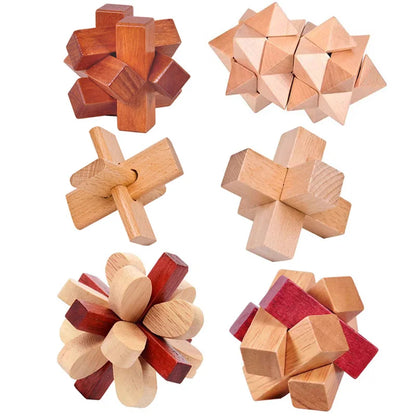 6PCS Set Wooden Brain Teaser Puzzles For Adults and Kids IQ Challenge LuBan Lock Difficult Assembly & Disentanglement Games
