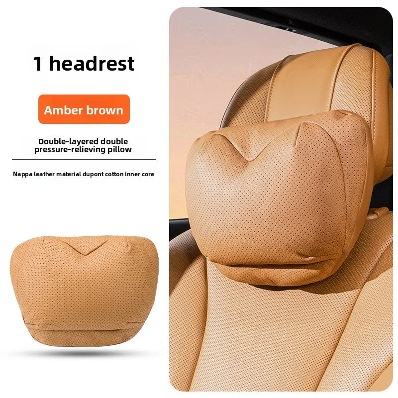 High Quality Universal Car Headrest Cushion Car Seat Neck Pillow High-grade Leather Breathable Lumbar Support Car Pillow